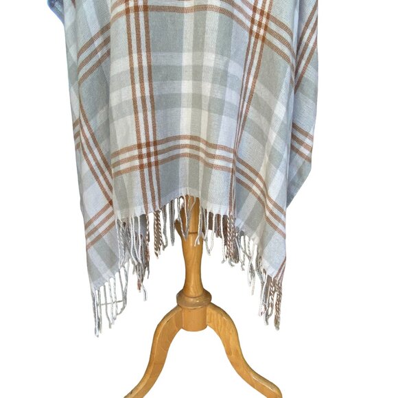 Three Dots Cashmere Wool Blend Plaid Shawl Wrap Parisian Old Money Cottage-OS - Picture 8 of 13
